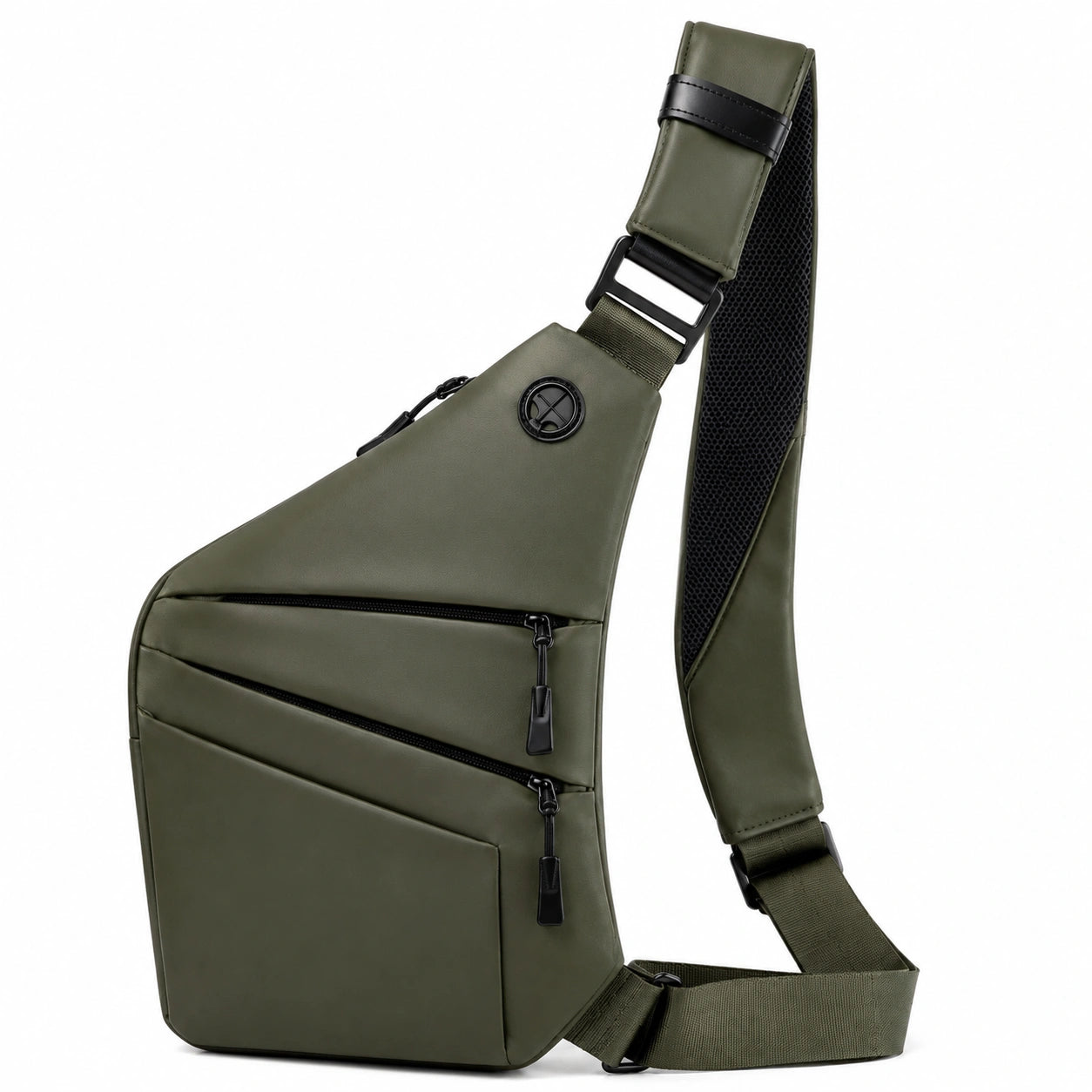 Borsa a tracolla 31 x 18 x 7 cm in tessuto sintetico verde oliva con tasche zip regolabile