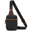 Borsa a tracolla 18 x 7 x 32 cm in tessuto e similpelle nera/marrone con tracolla regolabile