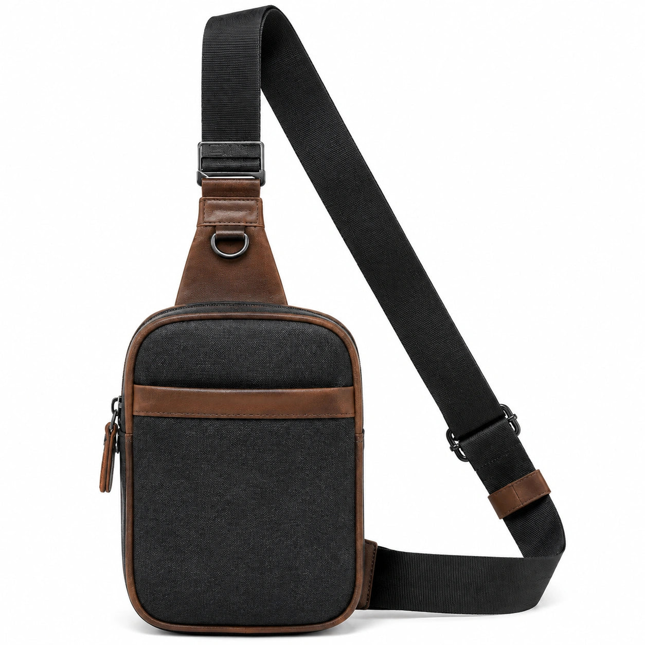 Borsa a tracolla 18 x 7 x 32 cm in tessuto e similpelle nera/marrone con tracolla regolabile