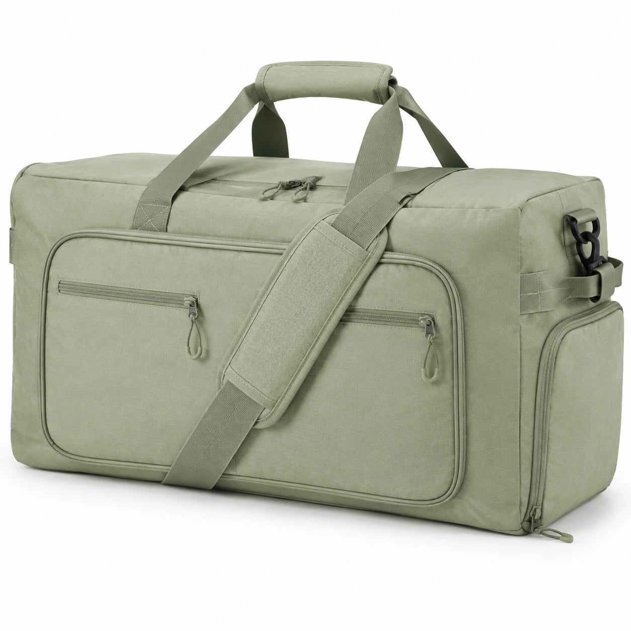 Borsone da viaggio 50 cm in tessuto sintetico verde salvia con tracolla e tasche