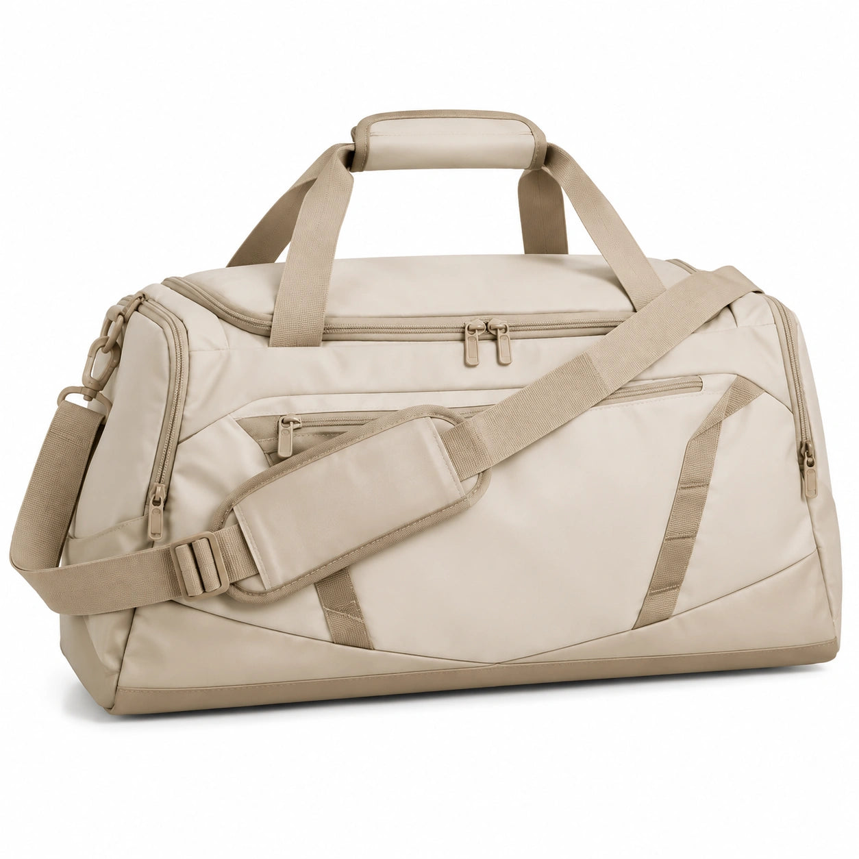 Borsone da viaggio 50 x 25 x 30 cm in poliestere beige con tracolla regolabile