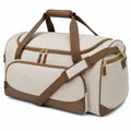 Borsone da viaggio 55 x 28 x 30 cm in tessuto beige e similpelle marrone con tracolla regolabile