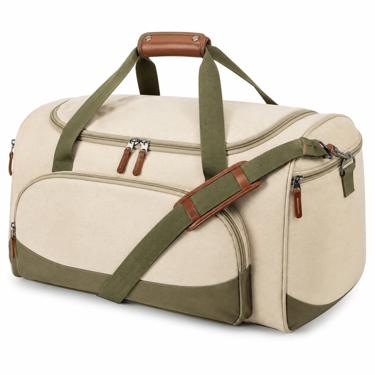 Borsone da viaggio 50 x 28 x 30 cm in tessuto beige e verde con tracolla regolabile