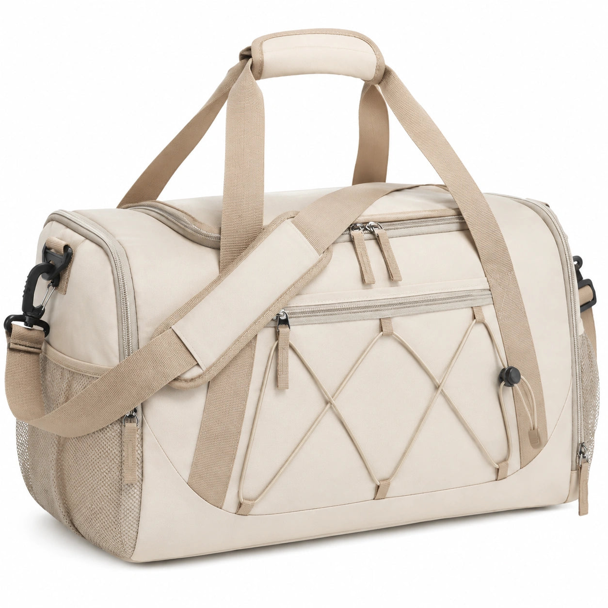 Borsone sportivo 48 x 23 x 28 cm in poliestere beige con tracolla regolabile
