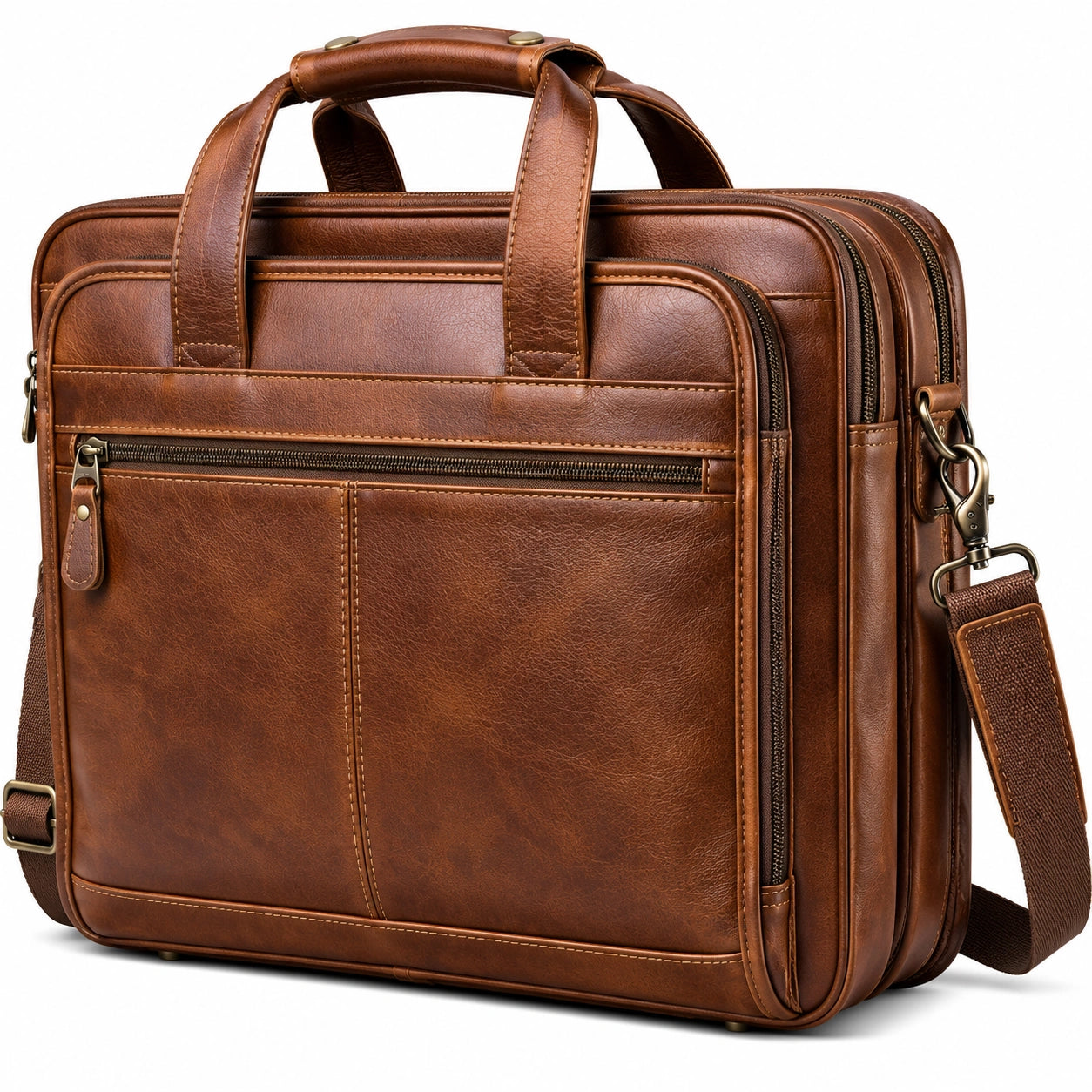 Borsa porta documenti 42 x 12 x 32 cm in similpelle marrone con tracolla - multitasche per ufficio