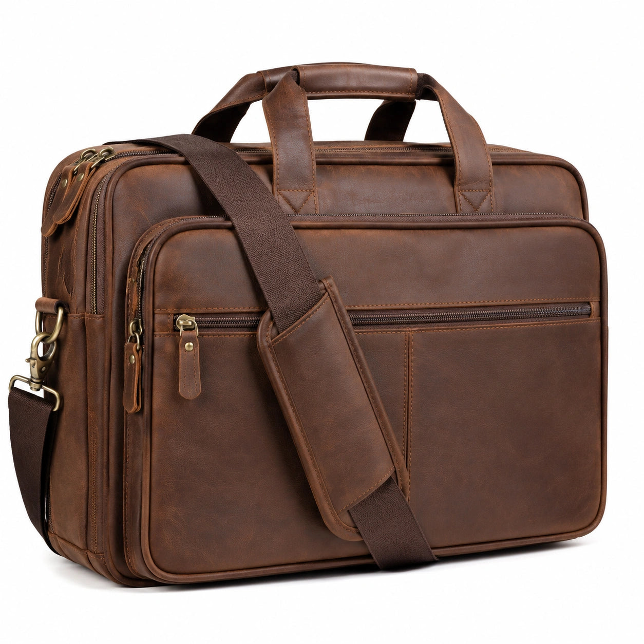 Borsa portadocumenti 43 x 12 x 32 cm in pelle sintetica marrone - tracolla regolabile e scomparti con zip