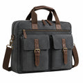 Borsa portadocumenti 40 x 12 x 30 cm in tela grigio scuro con tracolla stile vintage