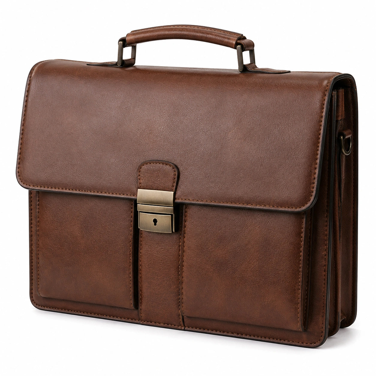 Borsa portadocumenti 40 x 10 x 30 cm in similpelle marrone con chiusura a scatto stile classico