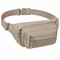 Marsupio 24 x 7 x 15 cm in tessuto sintetico beige con tasche multiple e cintura regolabile