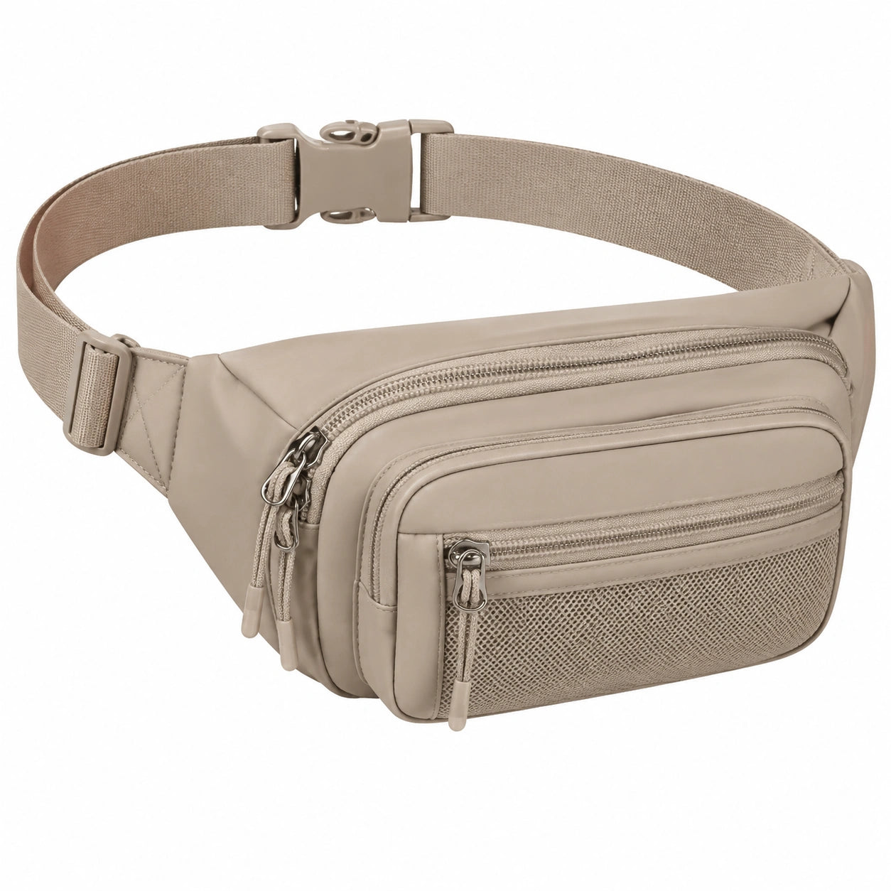 Marsupio 24 x 7 x 15 cm in tessuto sintetico beige con tasche multiple e cintura regolabile