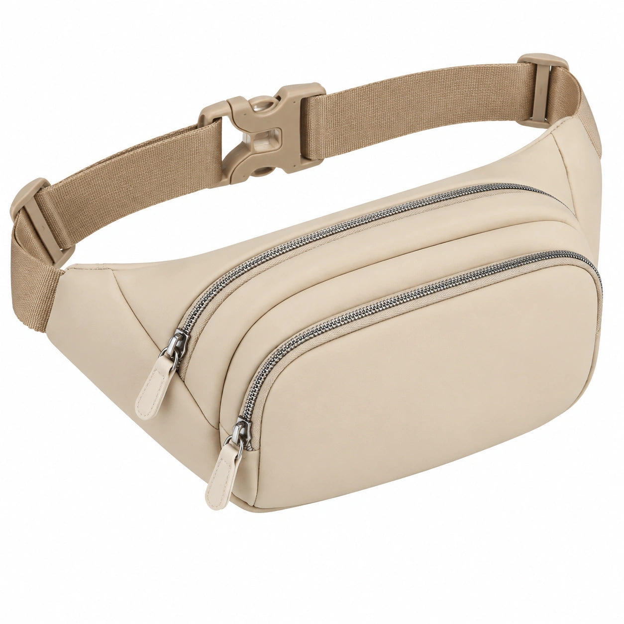 Marsupio 32 x 8 x 16 cm in similpelle beige con doppia cerniera stile urbano