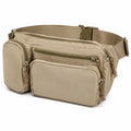 Marsupio 30 x 15 x 18 cm in tessuto sintetico beige con tasche multiple stile utility