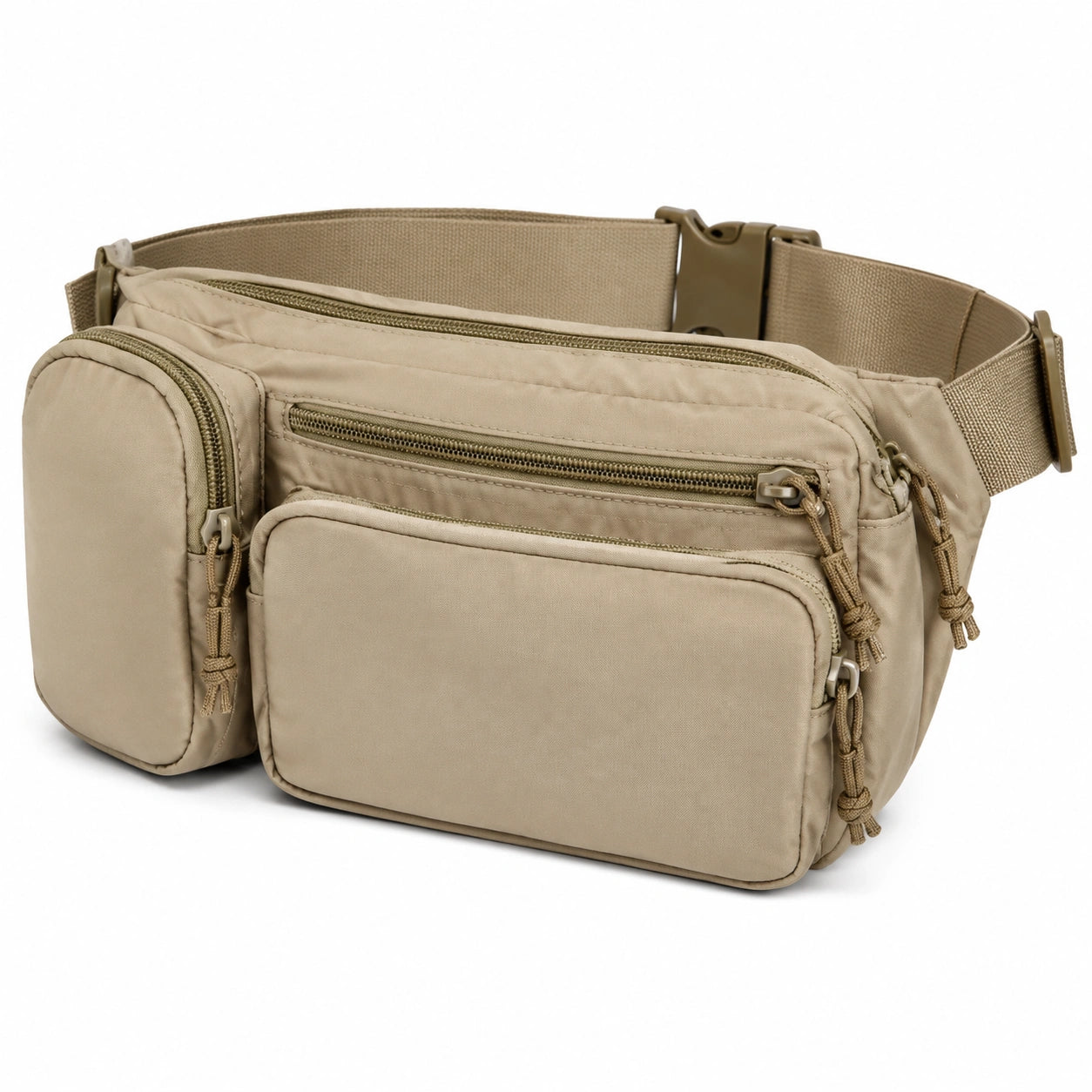 Marsupio 30 x 15 x 18 cm in tessuto sintetico beige con tasche multiple stile utility