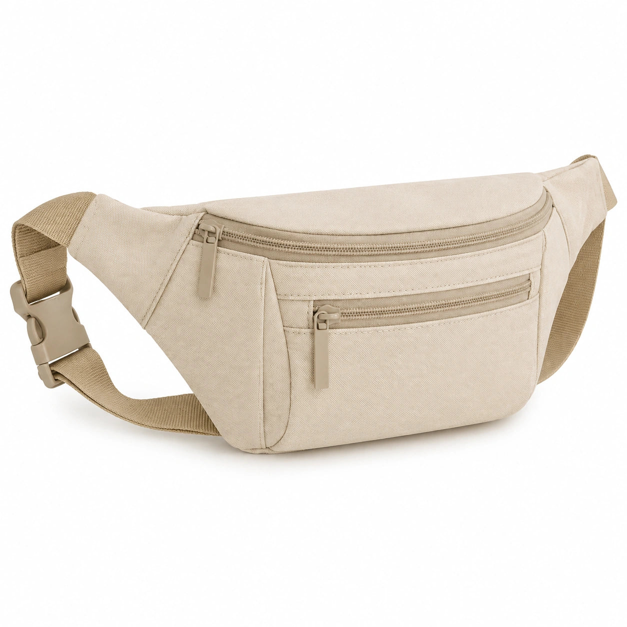 Marsupio 30 x 15 x 8 cm in tessuto beige con cintura regolabile e tasche con zip