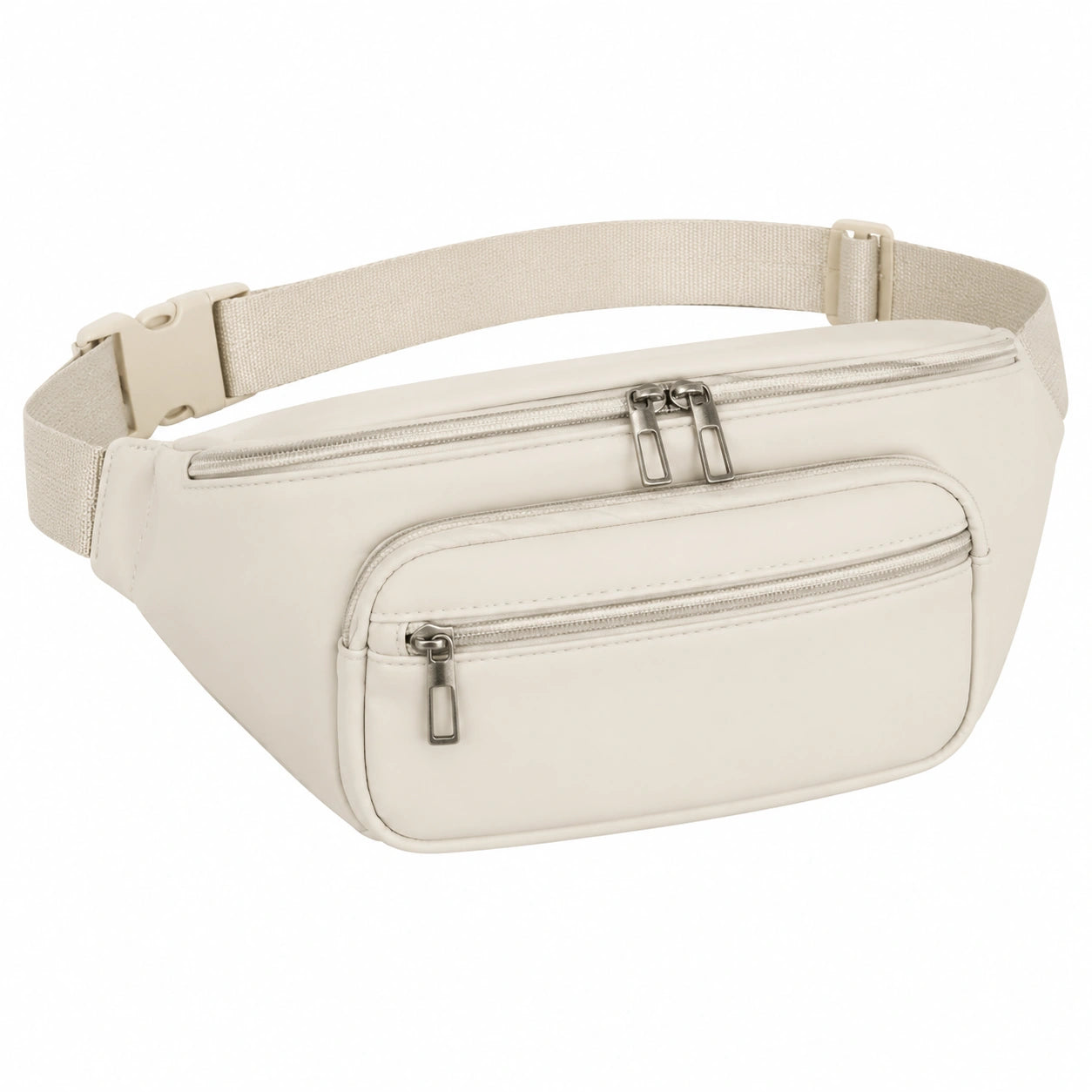 Marsupio 32 x 15 x 8 cm in similpelle beige con cintura regolabile e tasche con zip