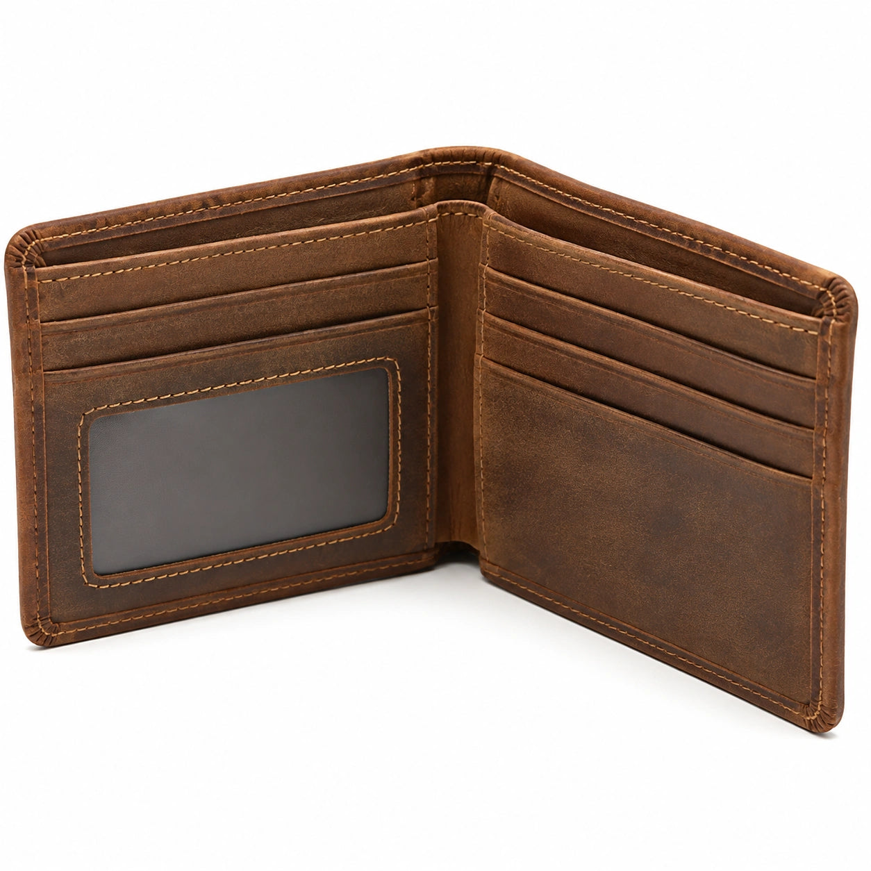 Portafoglio uomo 12 x 9.5 x 2 cm in pelle marrone - pieghevole con portacarte