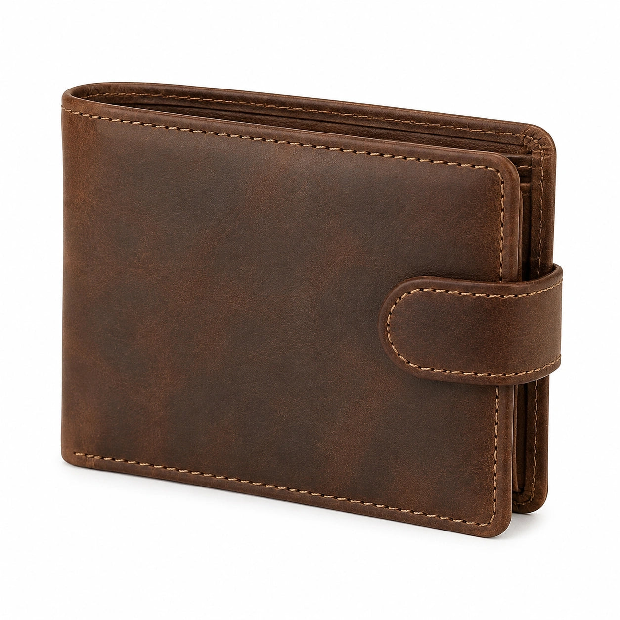 Portafoglio da uomo 12 x 9.5 x 2 cm in pelle marrone con chiusura a linguetta stile classico