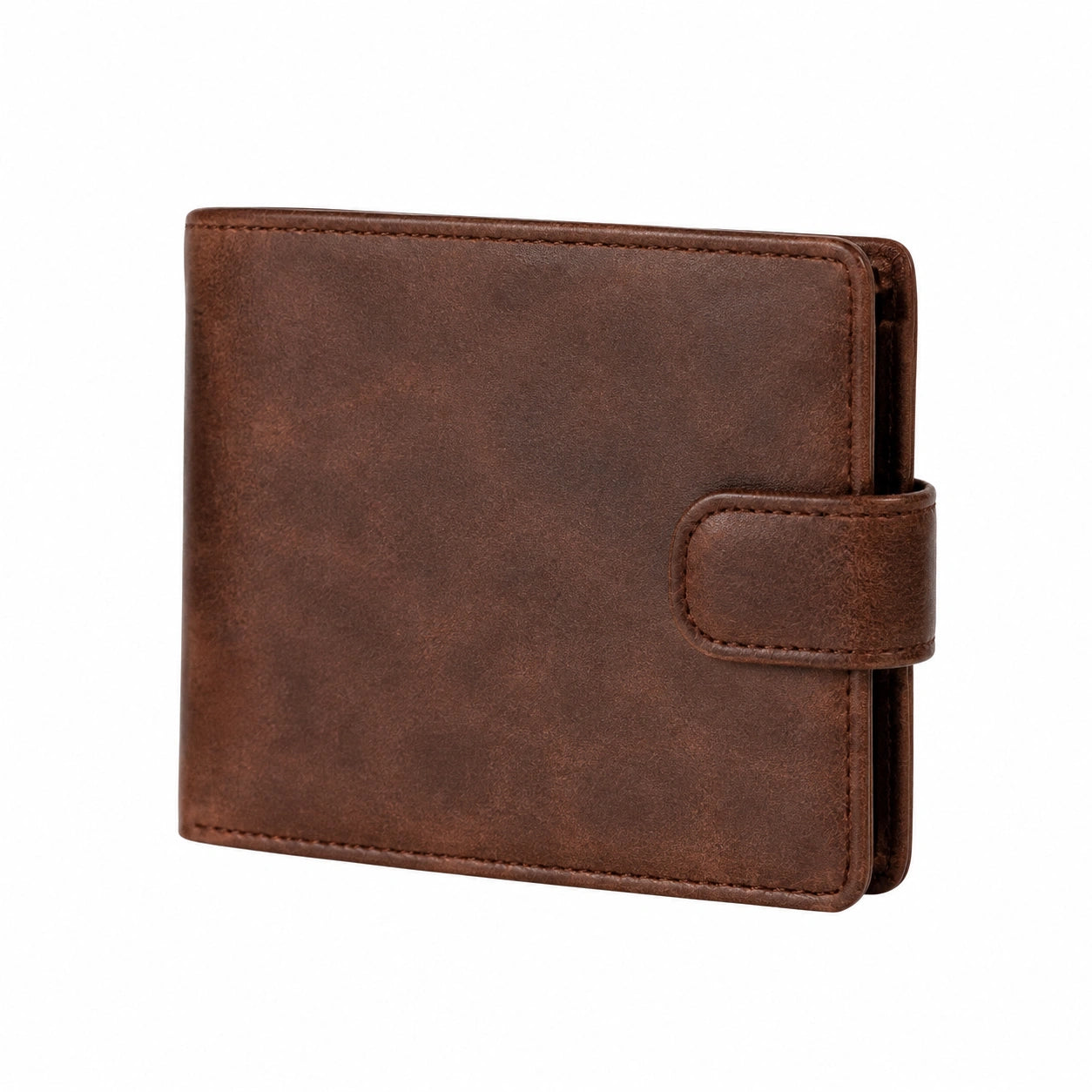 Portafoglio 12 x 10 x 2 cm in similpelle marrone con chiusura a linguetta
