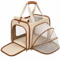 Trasportino per animali 45 x 28 x 30 cm in tessuto beige con rete espandibile da viaggio