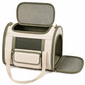 Borsa trasportino per animali 45 x 28 x 30 cm in tessuto beige e verde con rete traspirante