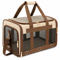 Borsa trasportino per animali 45x28x30 cm in tessuto beige e marrone con rete traspirante