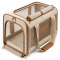Trasportino per animali 45 x 28 x 28 cm in tessuto beige con rete traspirante e tappetino imbottito pieghevole
