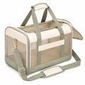 Trasportino per animali 45 x 28 x 30 cm in tessuto beige e verde con rete traspirante e tracolla regolabile