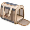 Trasportino per animali 45 x 28 x 28 cm in tessuto beige e blu con rete - pieghevole e ventilato