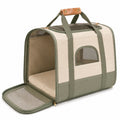 Trasportino per animali 45 x 28 x 30 cm in tessuto beige e verde con rete - pieghevole e ventilato