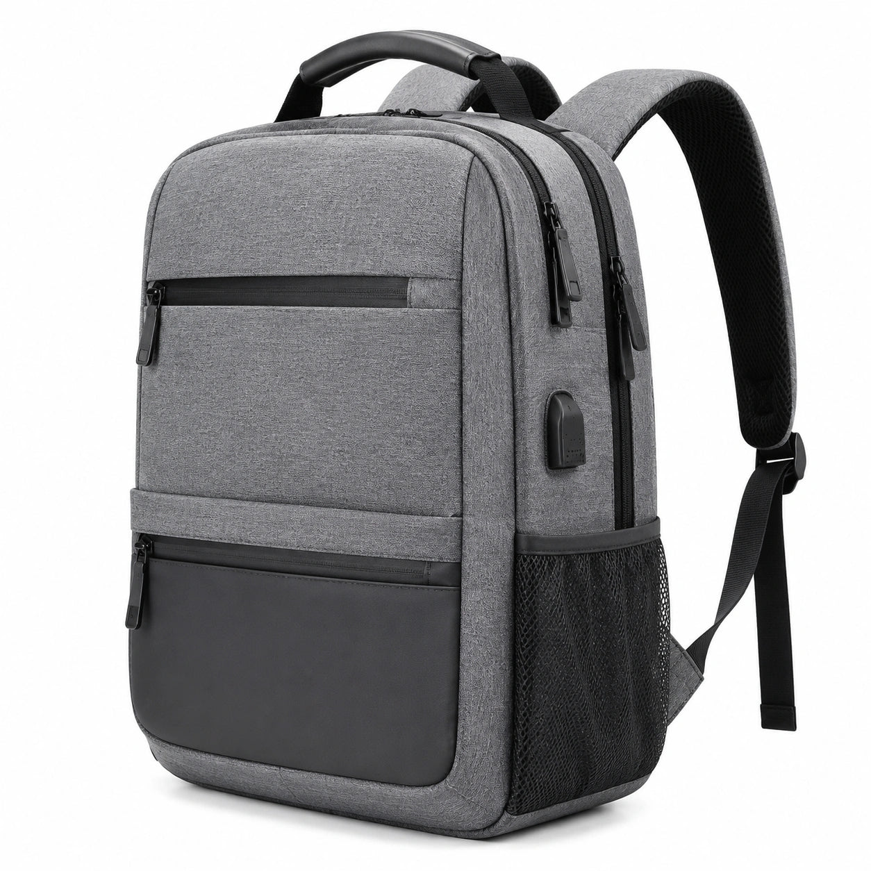Zaino porta computer 30 x 15 x 45 cm in poliestere grigio con porta USB e tasche multiple