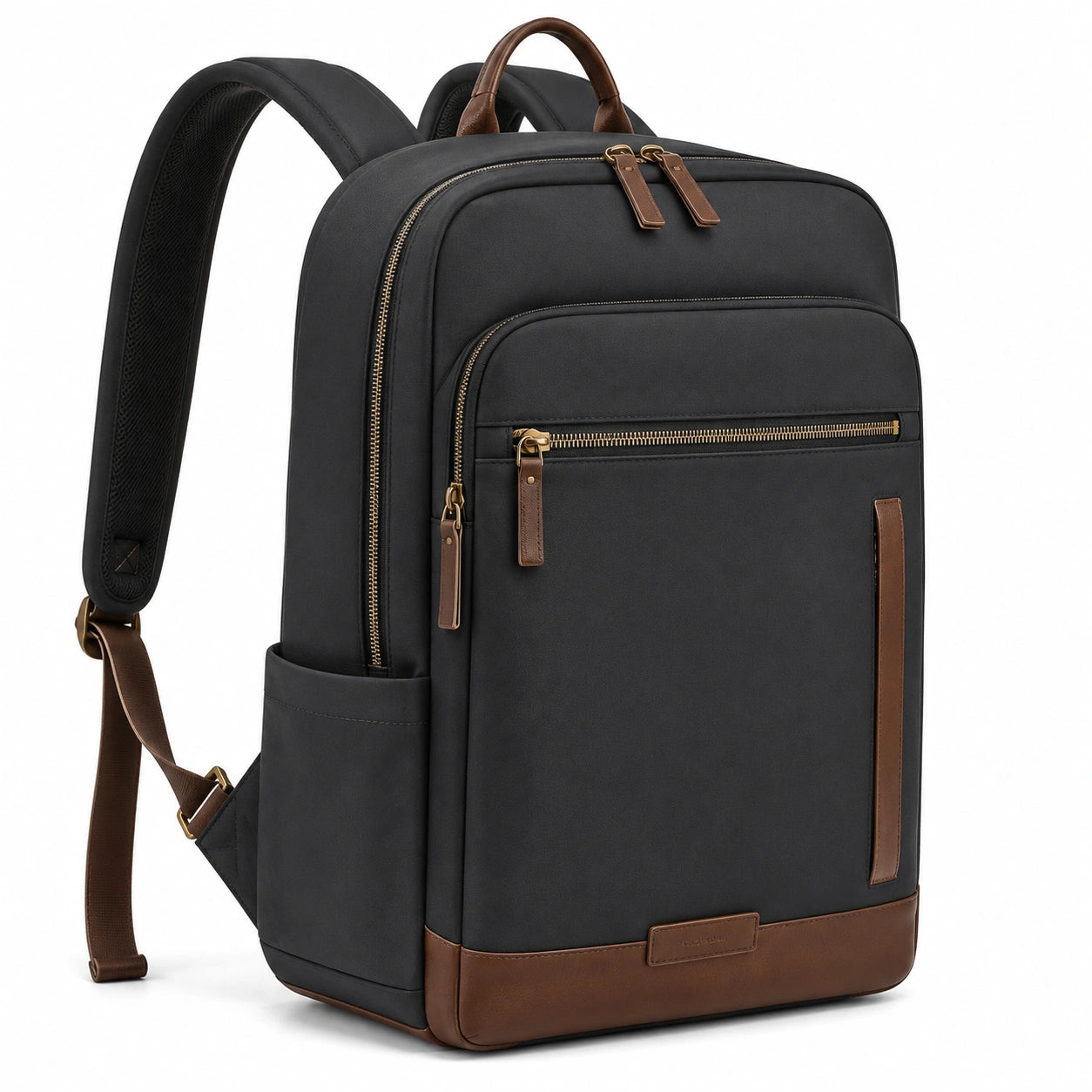 Zaino porta computer 30 x 15 x 42 cm in tessuto sintetico nero e marrone con tasche e spallacci regolabili