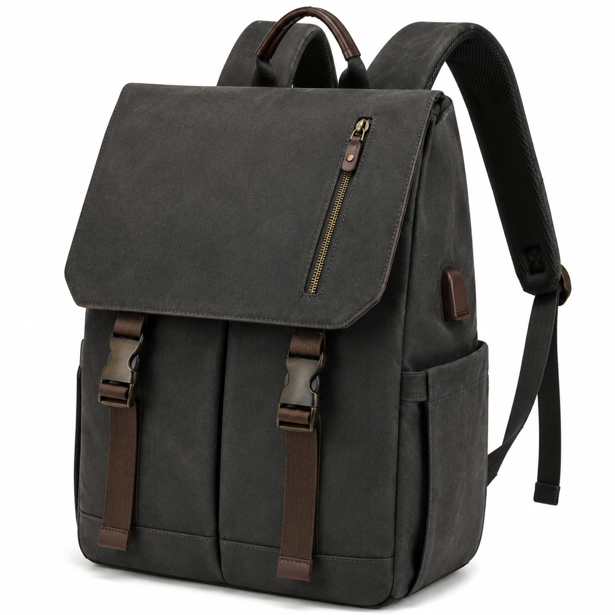Zaino 30 x 15 x 42 cm nero in tessuto con tasche e spallacci imbottiti